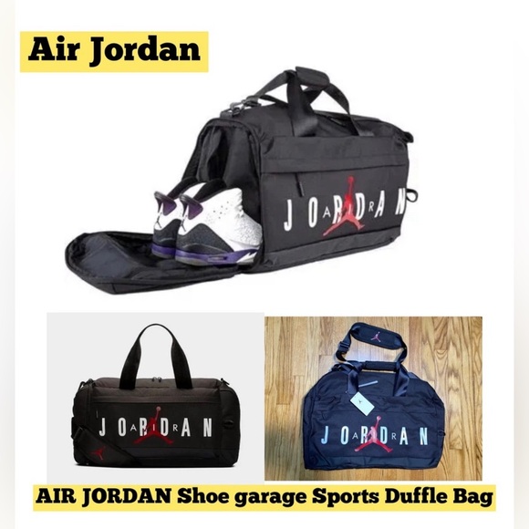 AIR JORDAN Shoe garage Sports Duffle Bag Med/Large Black Gym Bag New - Picture 1 of 7